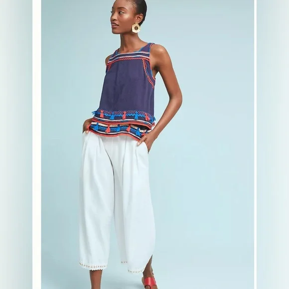 Anthropologie Palos Verdes Tasseled Tank Navy and Red - size 16 - Picture 2 of 8